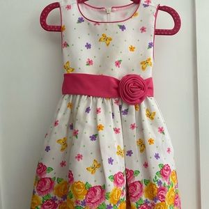 Pink Floral Butterfly Dress with Flower